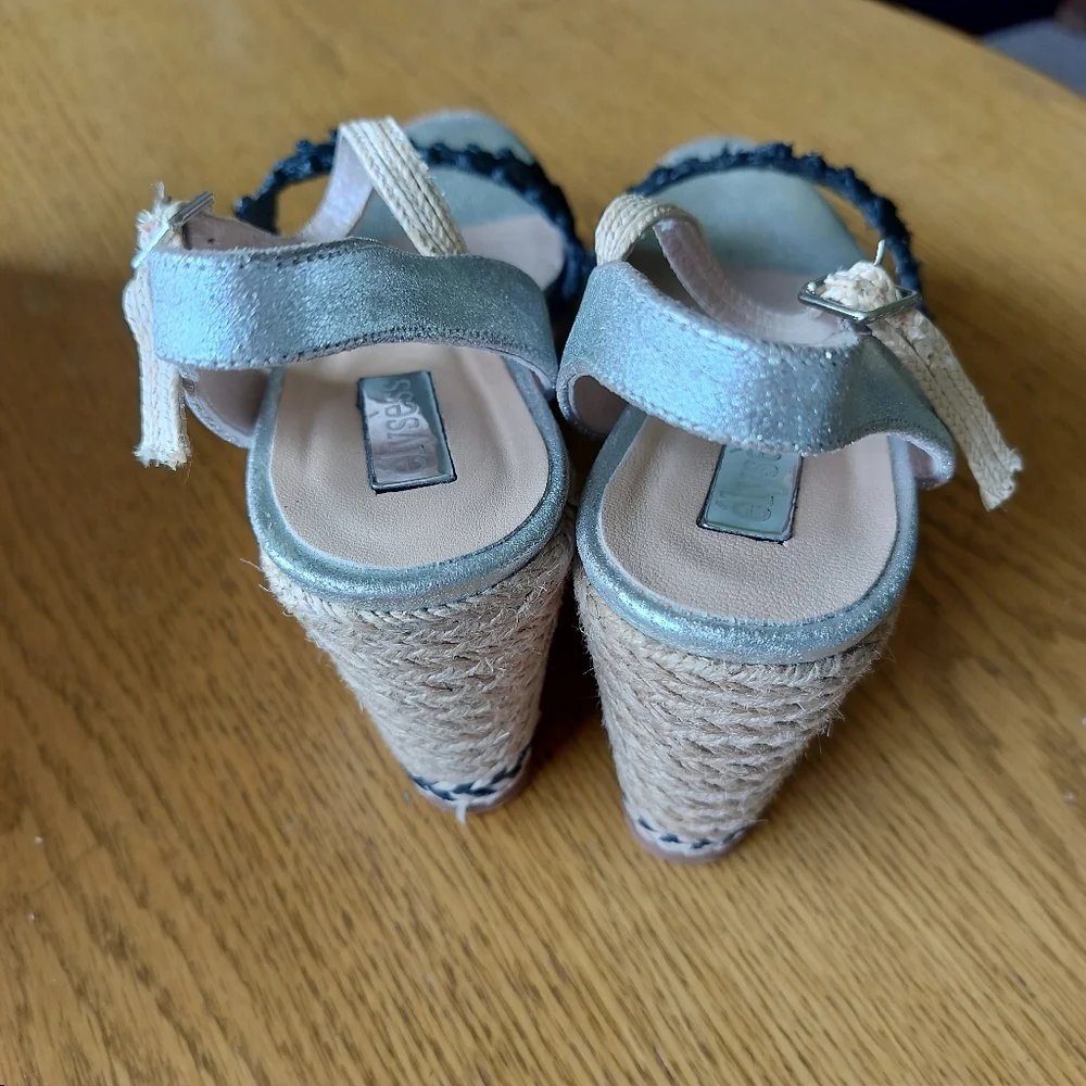 Anthropologie Elysess Textured Wedge Women's Size 7 Black Silver